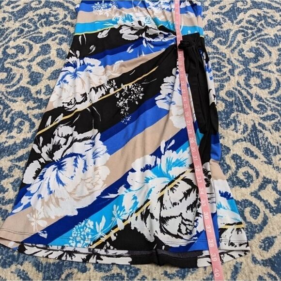 Roz & Ali sz 8 dress blue black tan white summer spring floral sleeveless - Picture 8 of 12